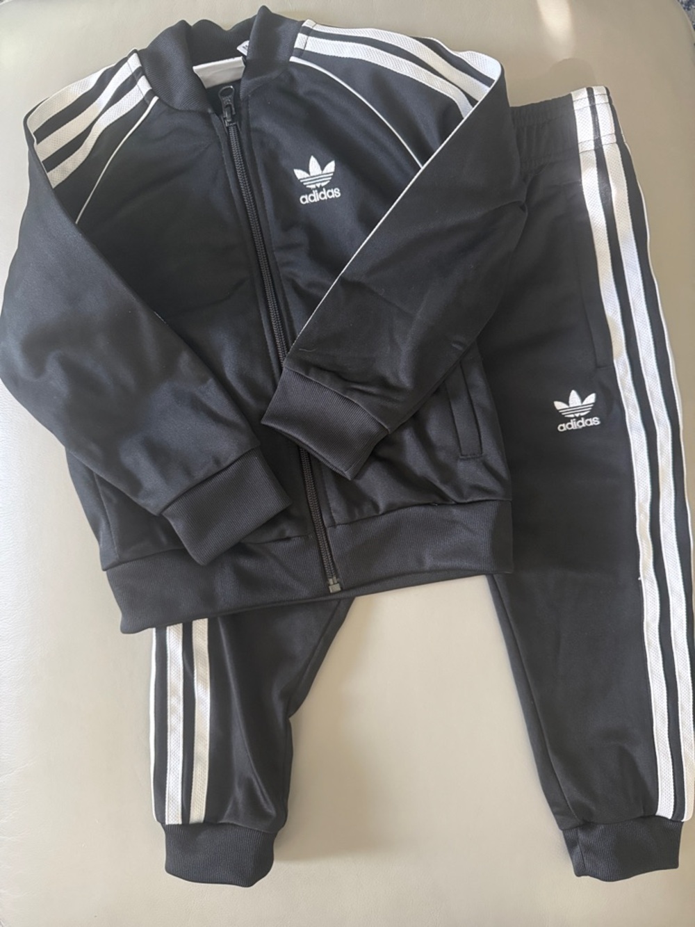 adidas Kids Black Track Jacket and Joggers with White 3-Stripes
